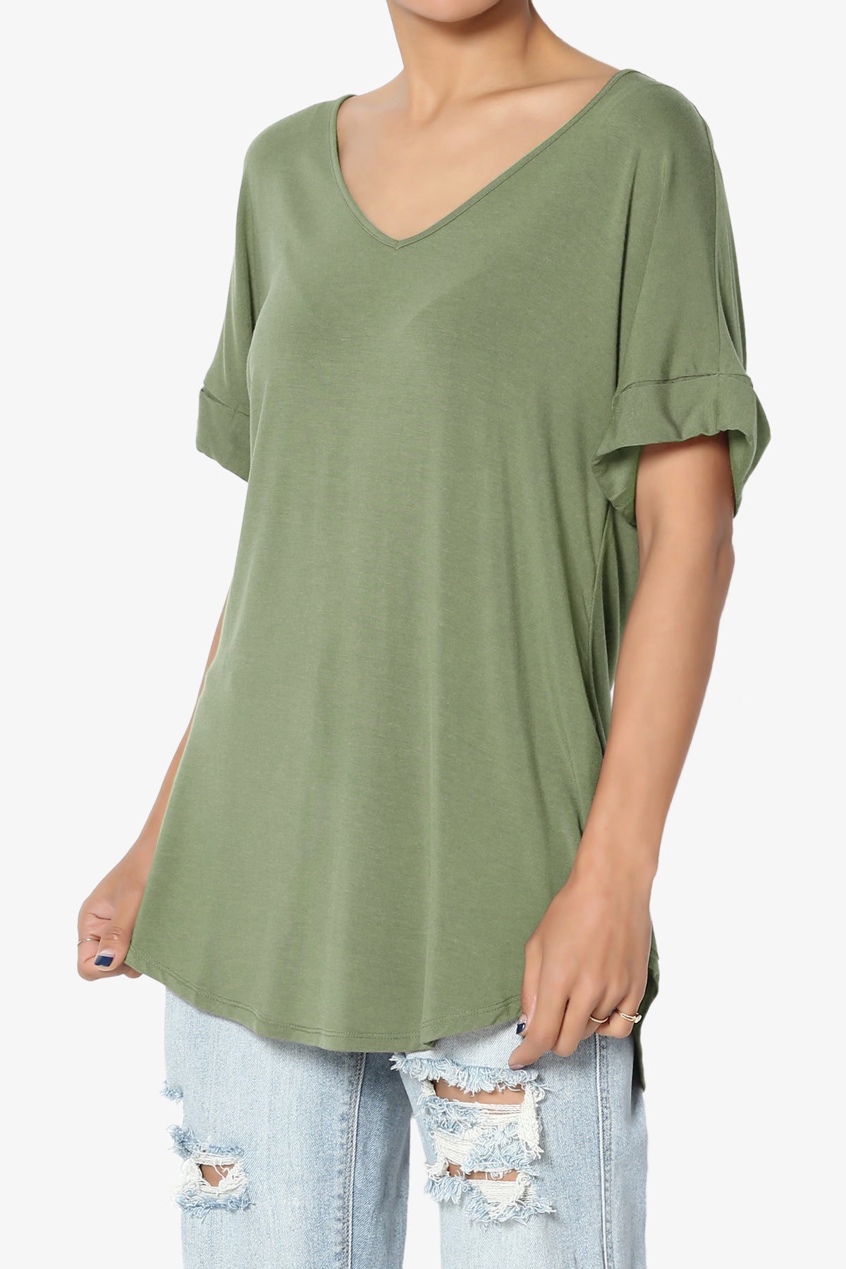 Tracey Wide V-Neck Jersey Top