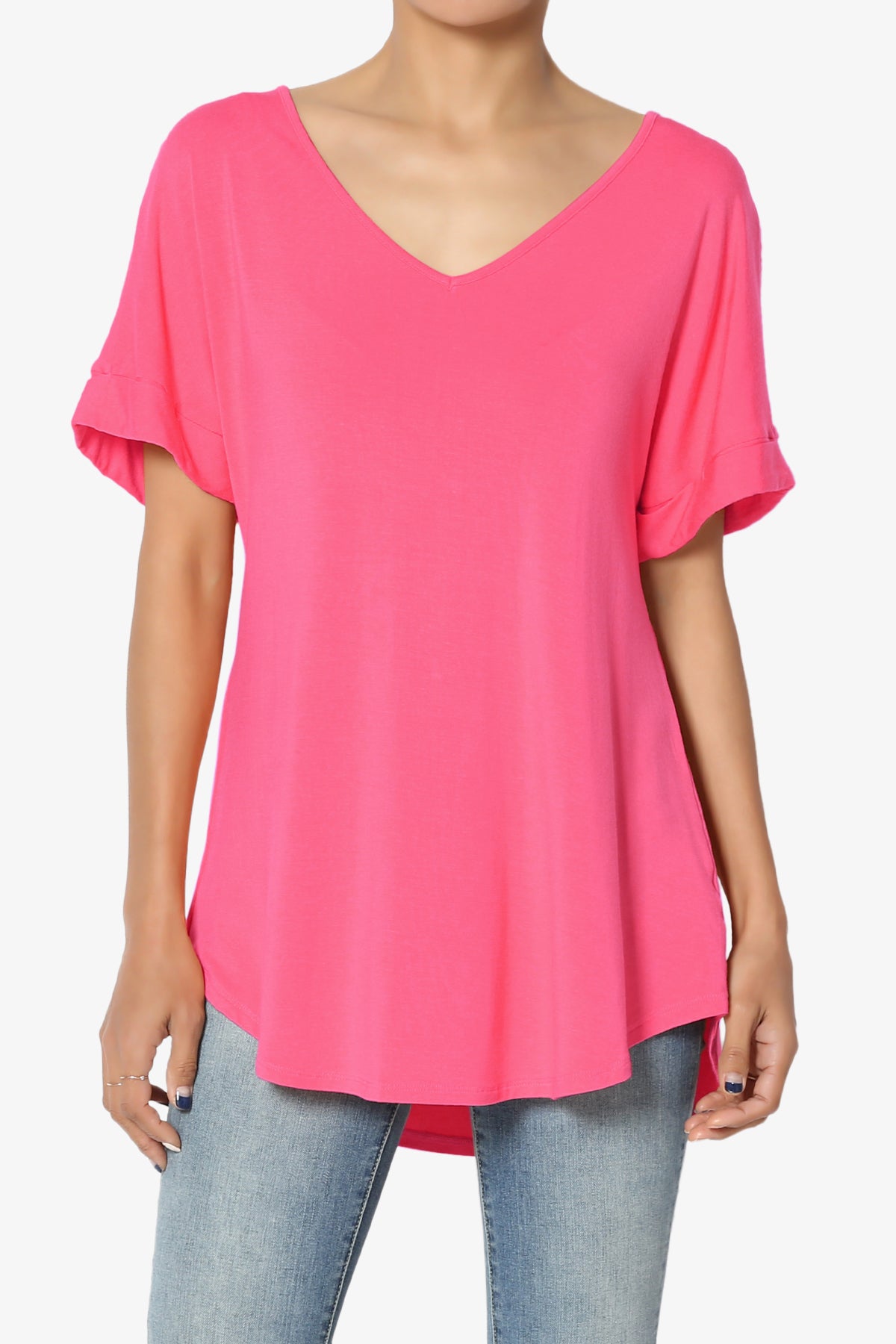 Tracey Wide V-Neck Jersey Top