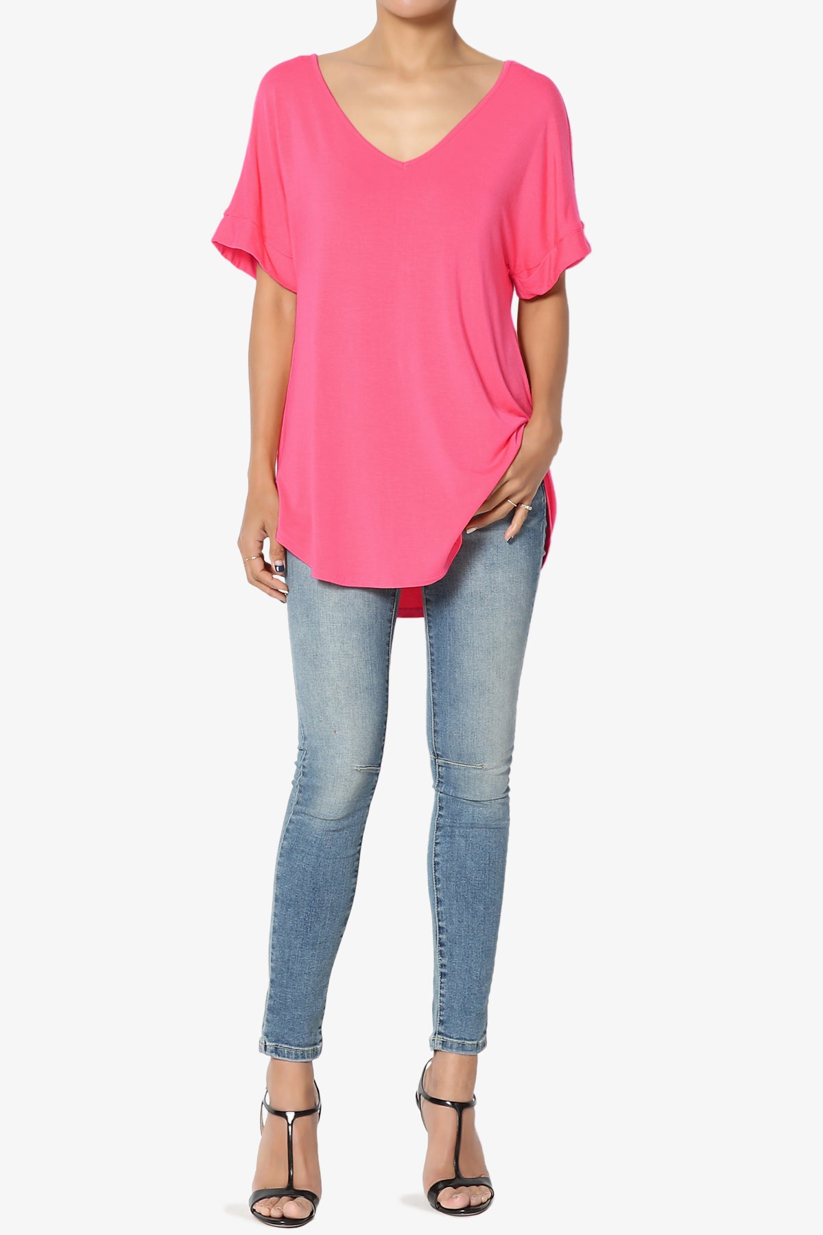 Tracey Wide V-Neck Jersey Top