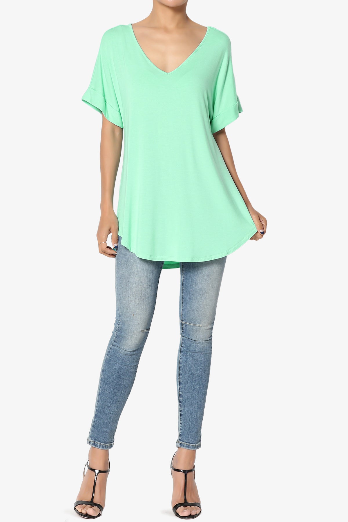 Tracey Wide V-Neck Jersey Top