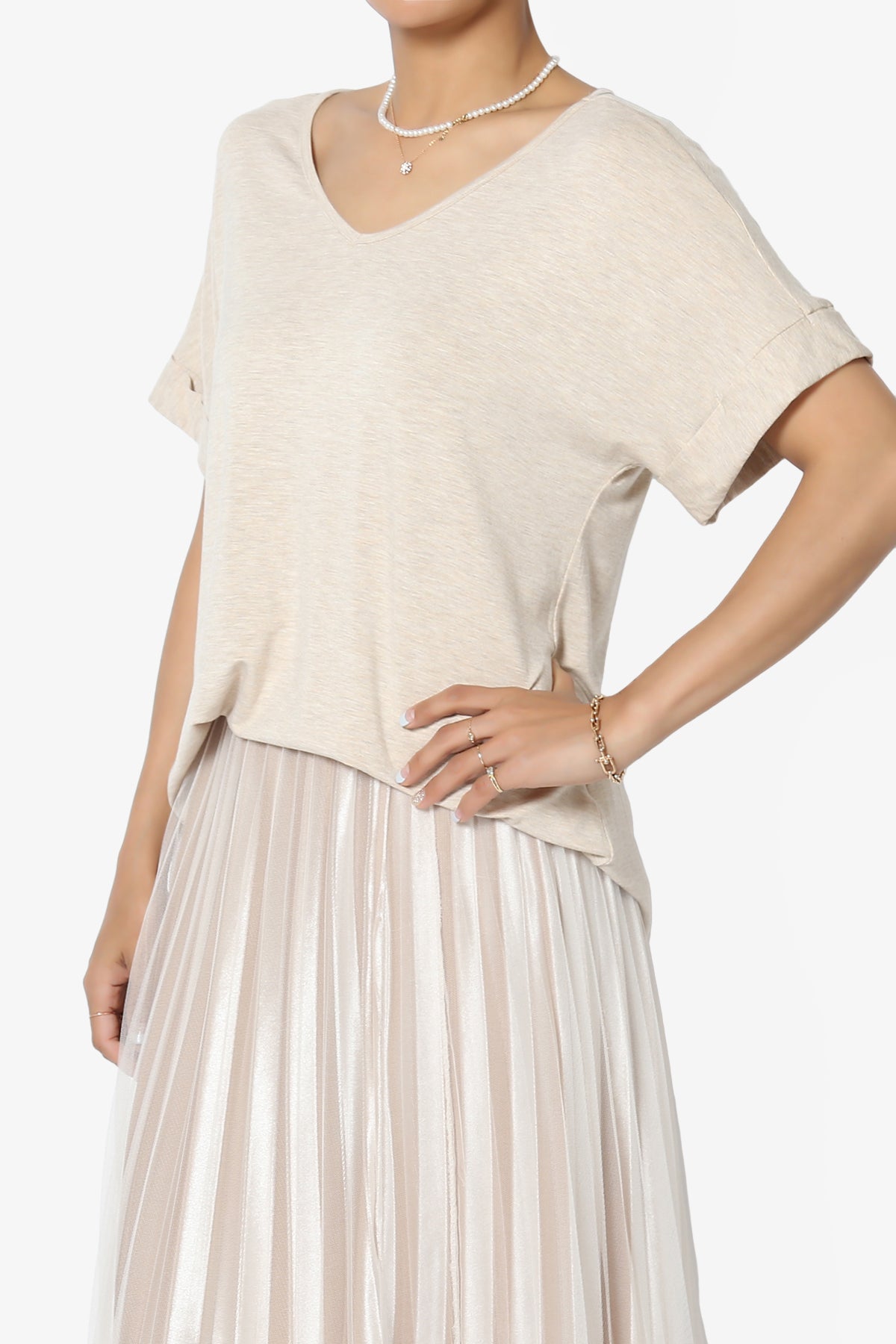 Tracey Wide V-Neck Jersey Top