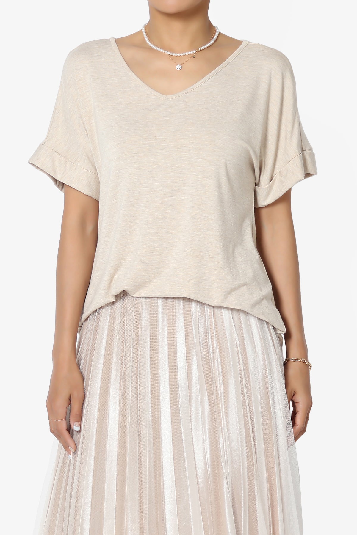 Tracey Wide V-Neck Jersey Top