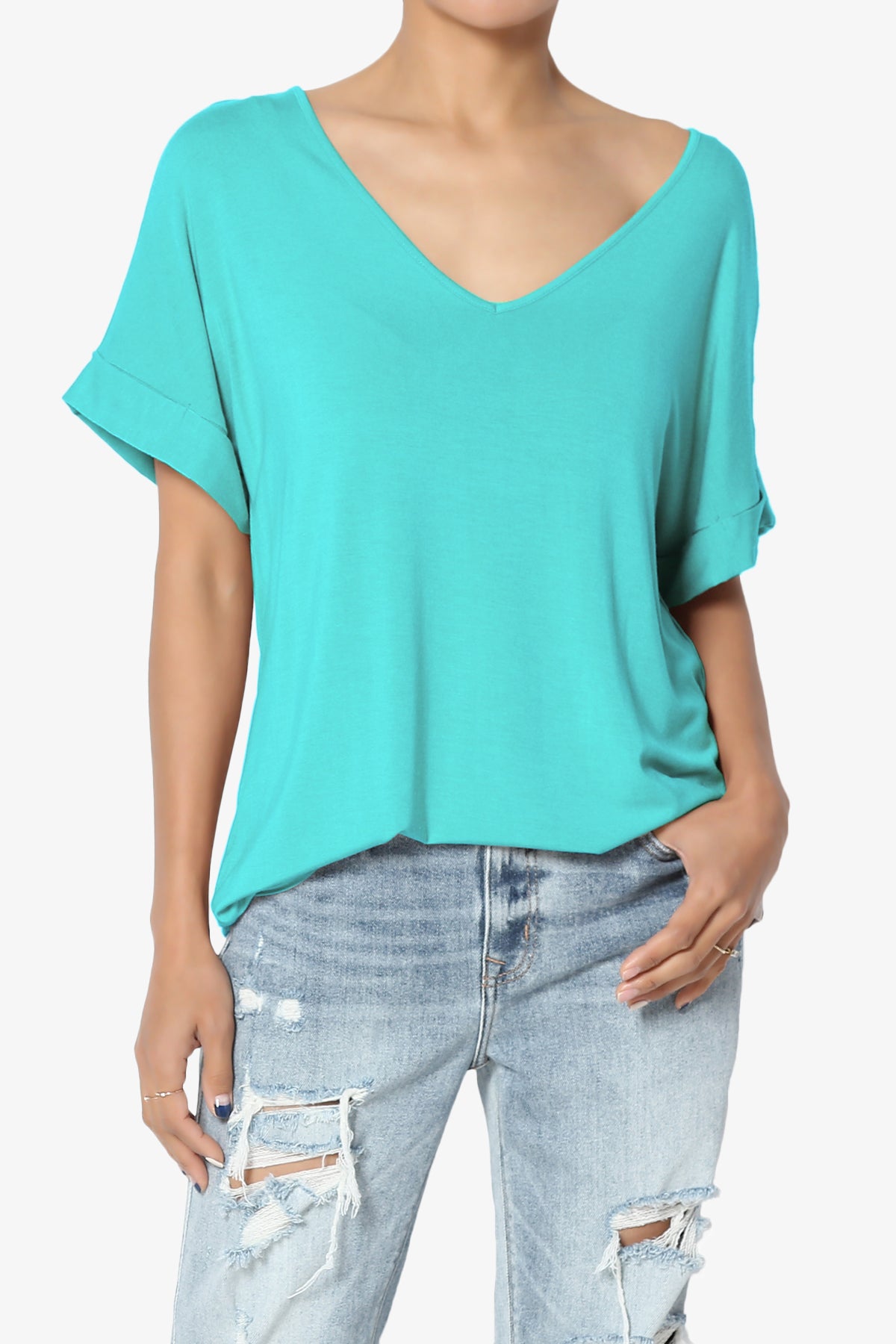 Tracey Wide V-Neck Jersey Top