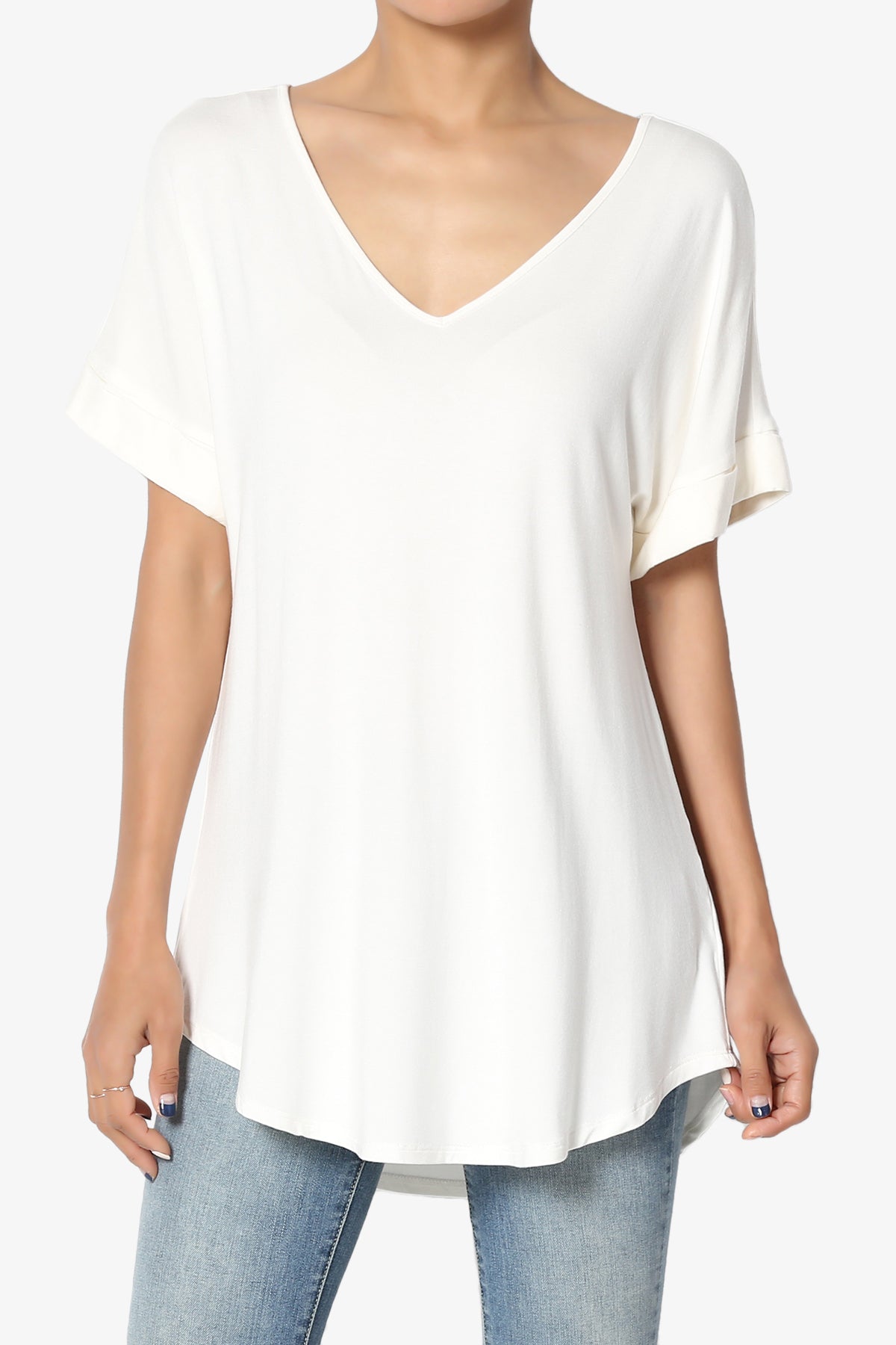 Tracey Wide V-Neck Jersey Top