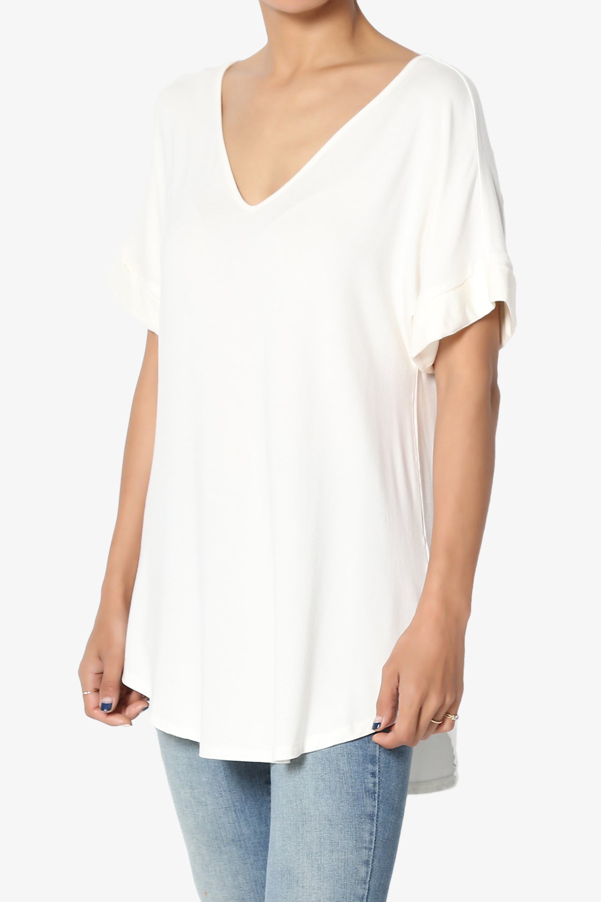 Tracey Wide V-Neck Jersey Top