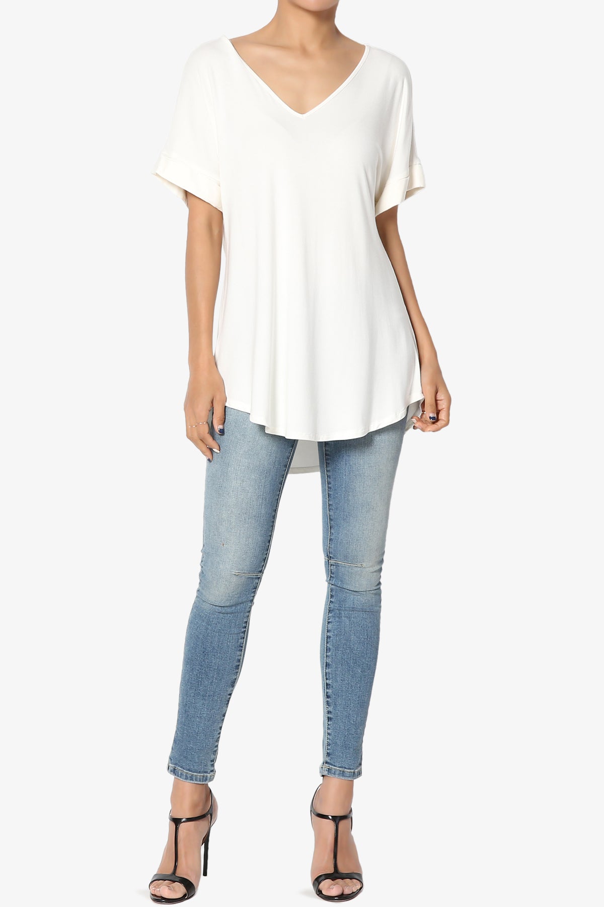 Tracey Wide V-Neck Jersey Top