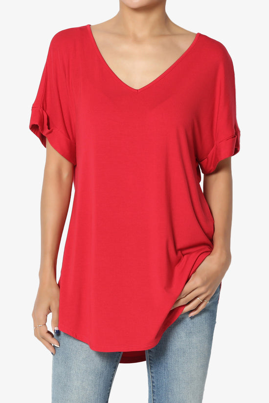 Tracey Wide V-Neck Jersey Top MORE COLORS