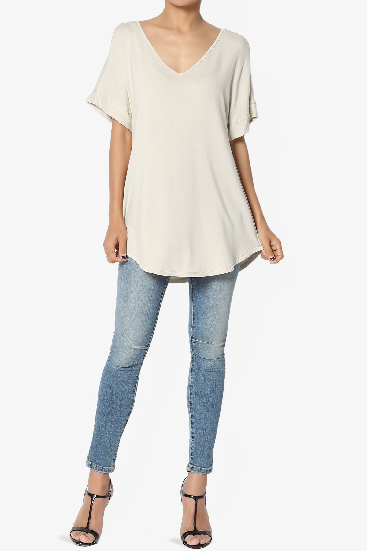 Tracey Wide V-Neck Jersey Top MORE COLORS