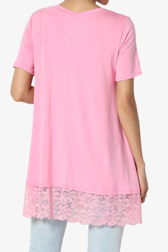 Load image into Gallery viewer, Nason Short Sleeve Lace Hem Tunic CANDY PINK_2
