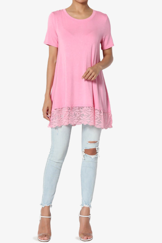 Load image into Gallery viewer, Nason Short Sleeve Lace Hem Tunic CANDY PINK_6
