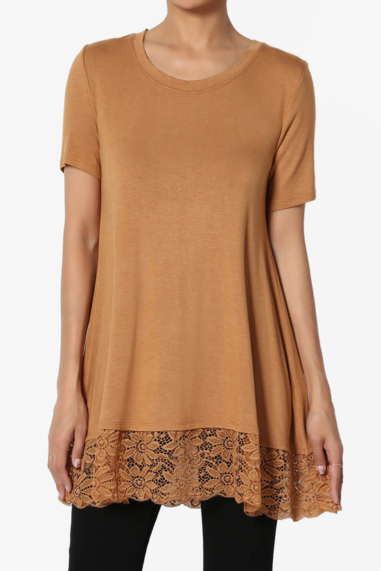 Nason Short Sleeve Lace Hem Tunic COFFEE_1