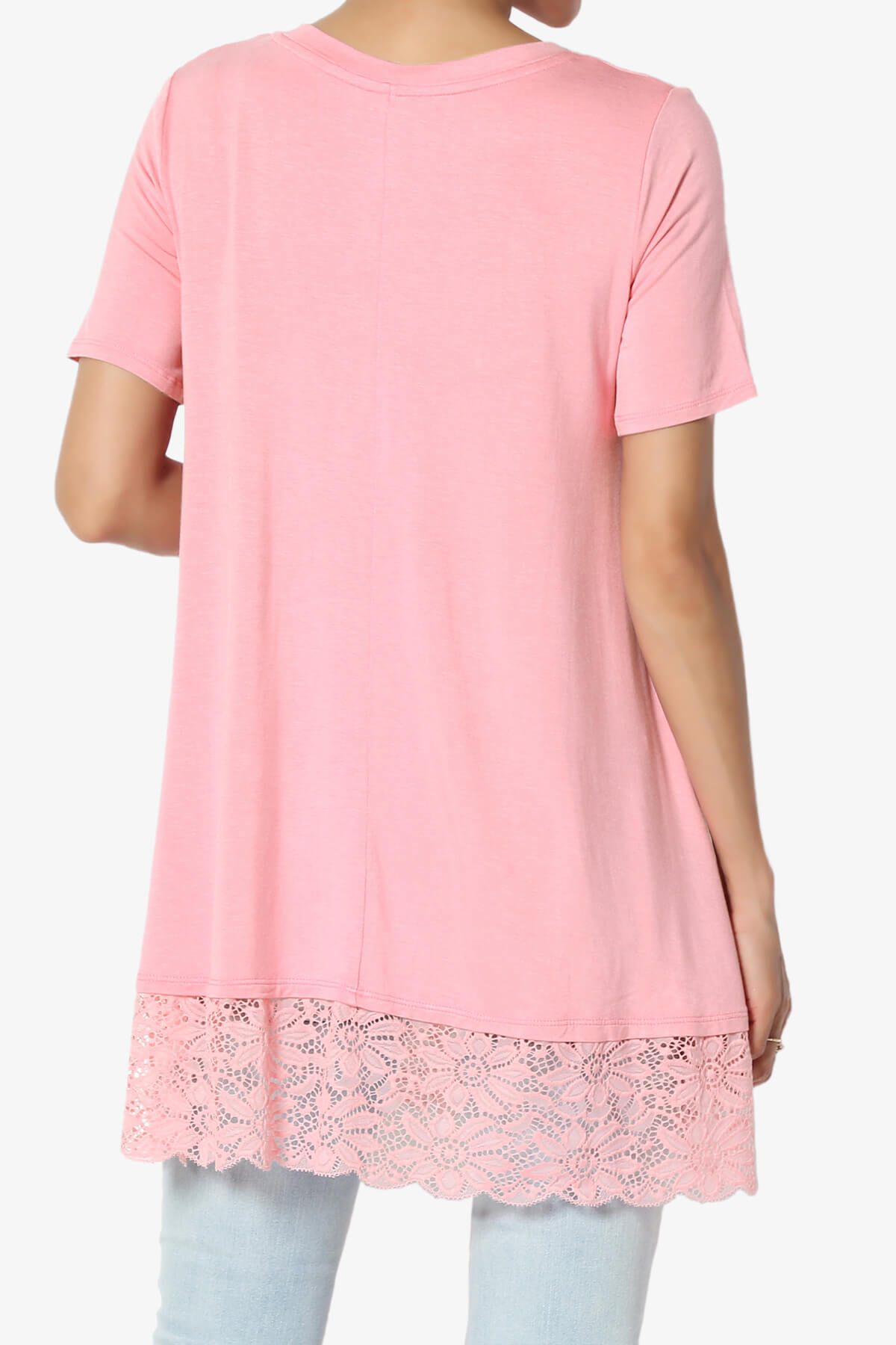 Nason Short Sleeve Lace Hem Tunic ROSE PINK_2