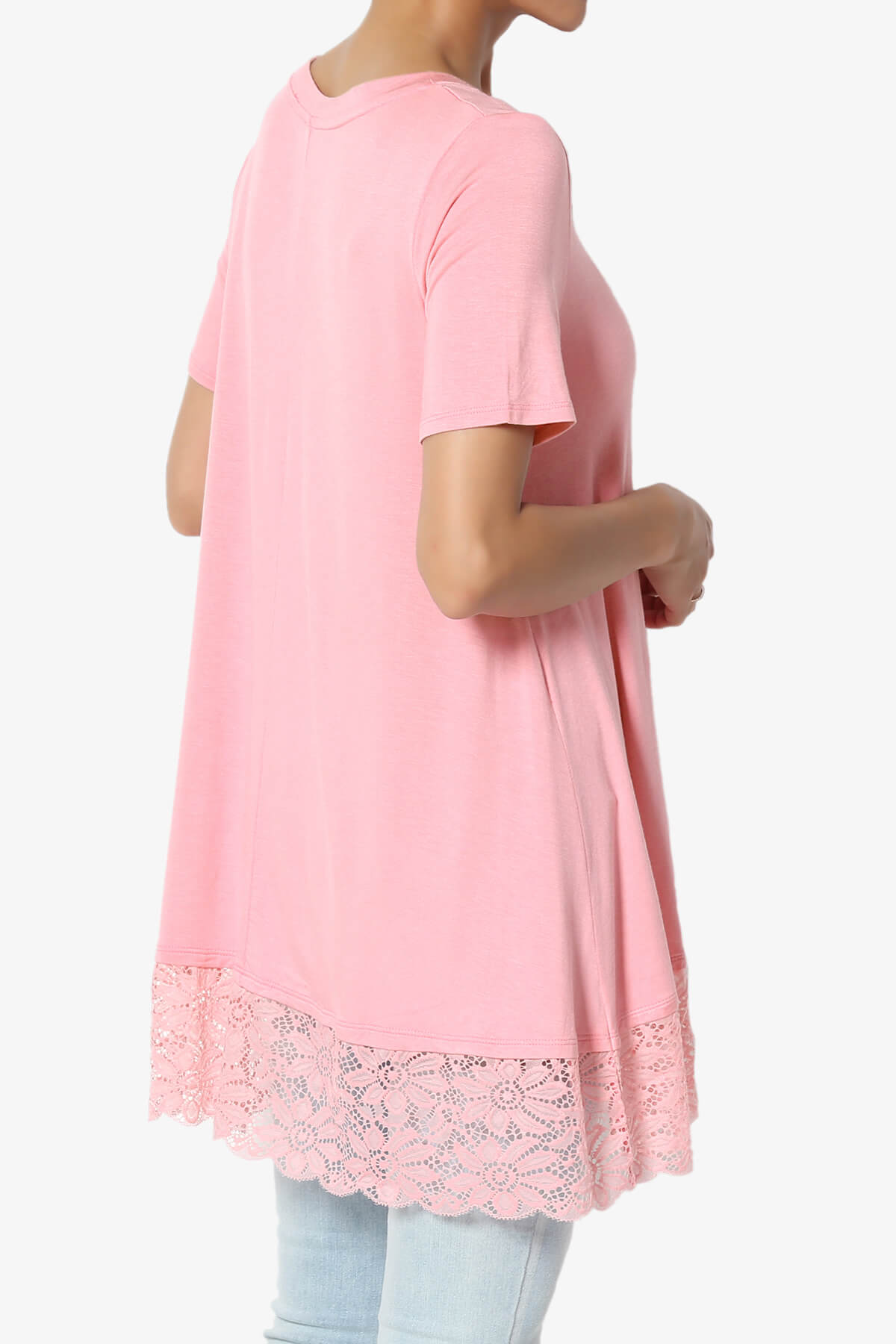 Load image into Gallery viewer, Nason Short Sleeve Lace Hem Tunic ROSE PINK_4

