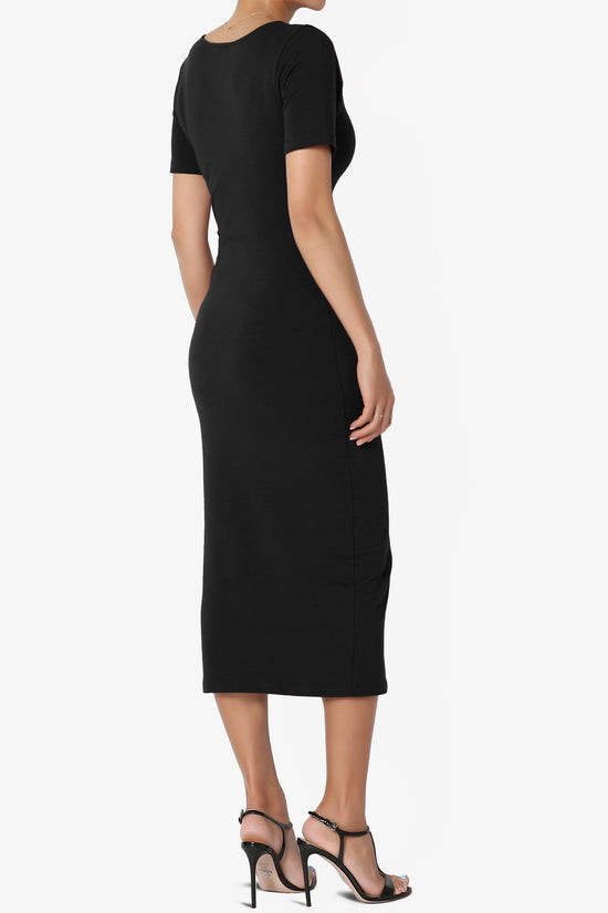 Load image into Gallery viewer, Fontella Short Sleeve Square Neck Bodycon Dress BLACK_4
