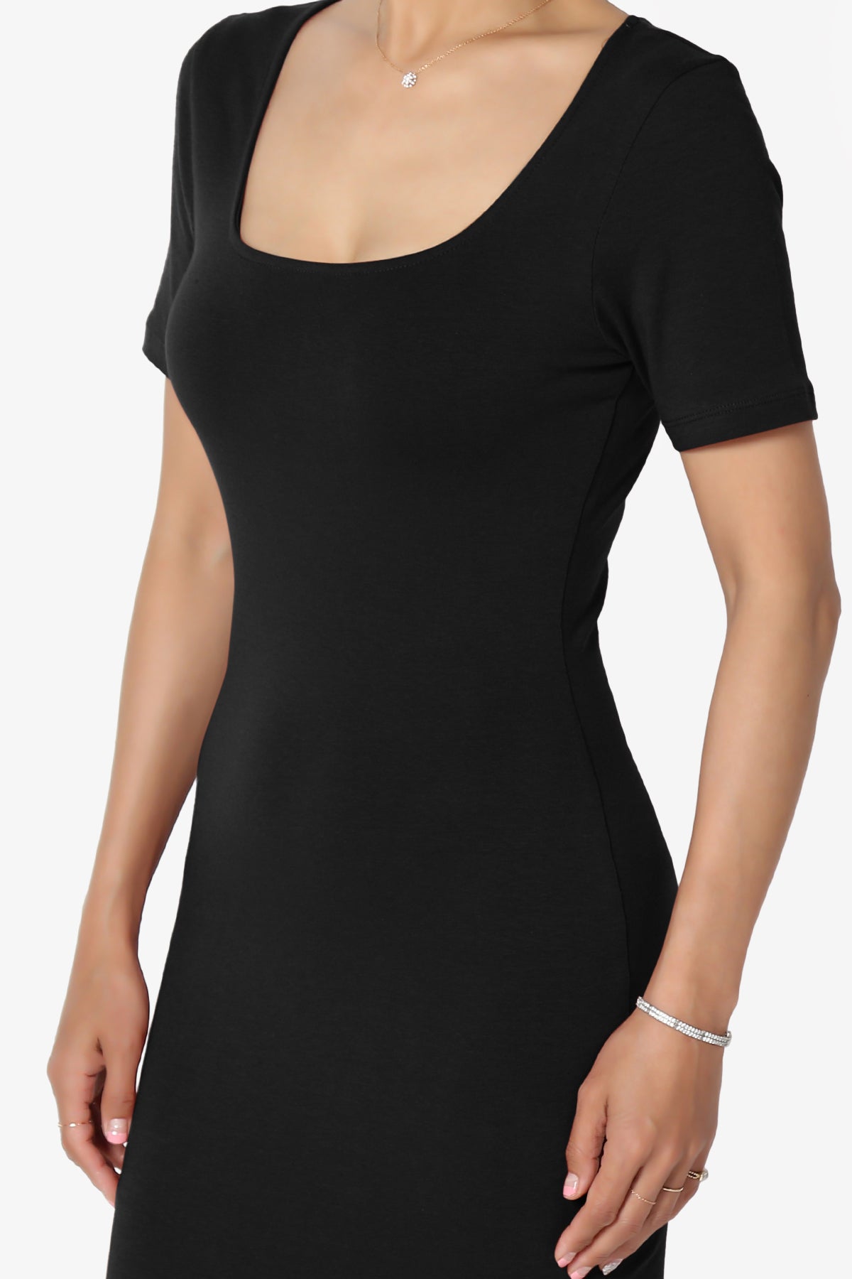 Load image into Gallery viewer, Fontella Short Sleeve Square Neck Bodycon Dress BLACK_5
