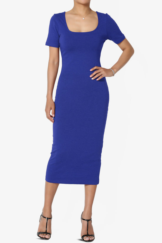 Fontella Short Sleeve Square Neck Bodycon Dress BRIGHT BLUE_1