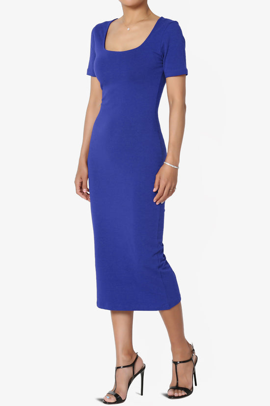 Fontella Short Sleeve Square Neck Bodycon Dress BRIGHT BLUE_3