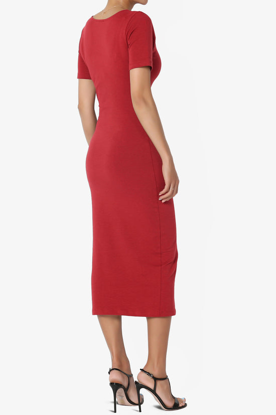 Load image into Gallery viewer, Fontella Short Sleeve Square Neck Bodycon Dress DARK RED_4
