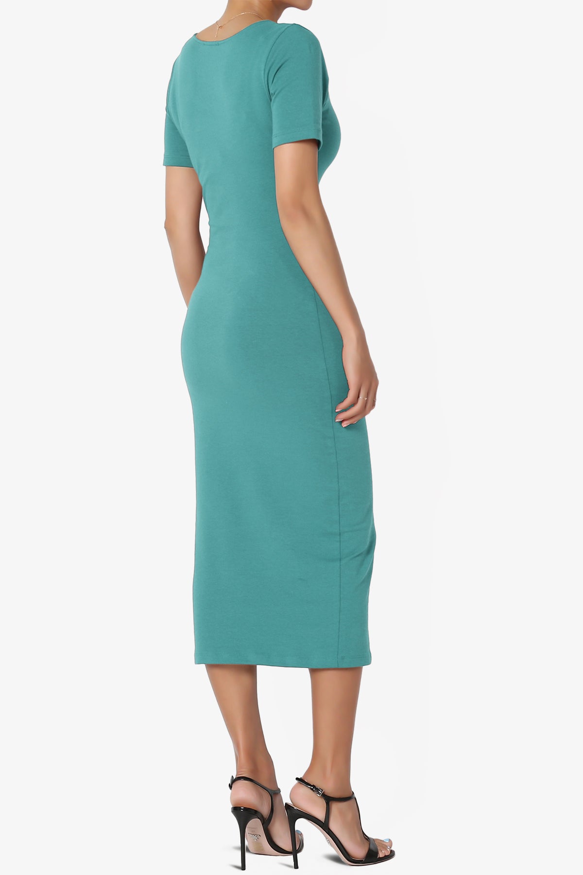 Load image into Gallery viewer, Fontella Short Sleeve Square Neck Bodycon Dress DUSTY TEAL_4
