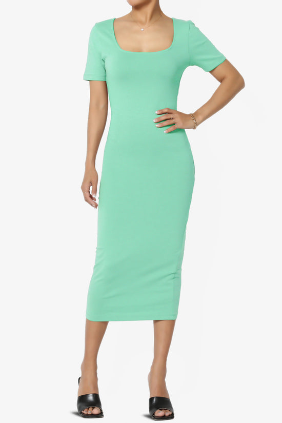 Fontella Short Sleeve Square Neck Bodycon Dress MINT_1