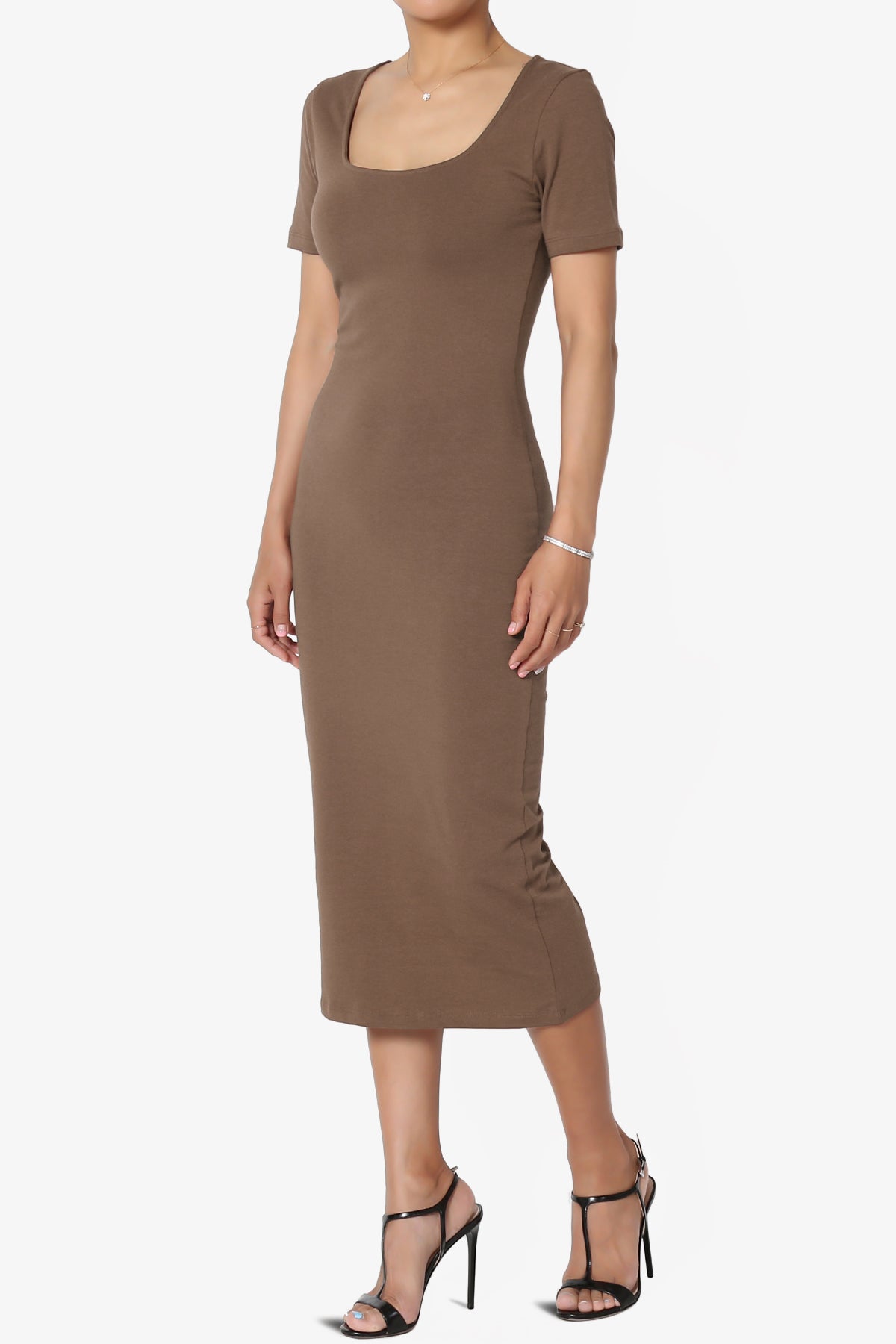 Fontella Short Sleeve Square Neck Bodycon Dress MOCHA_3