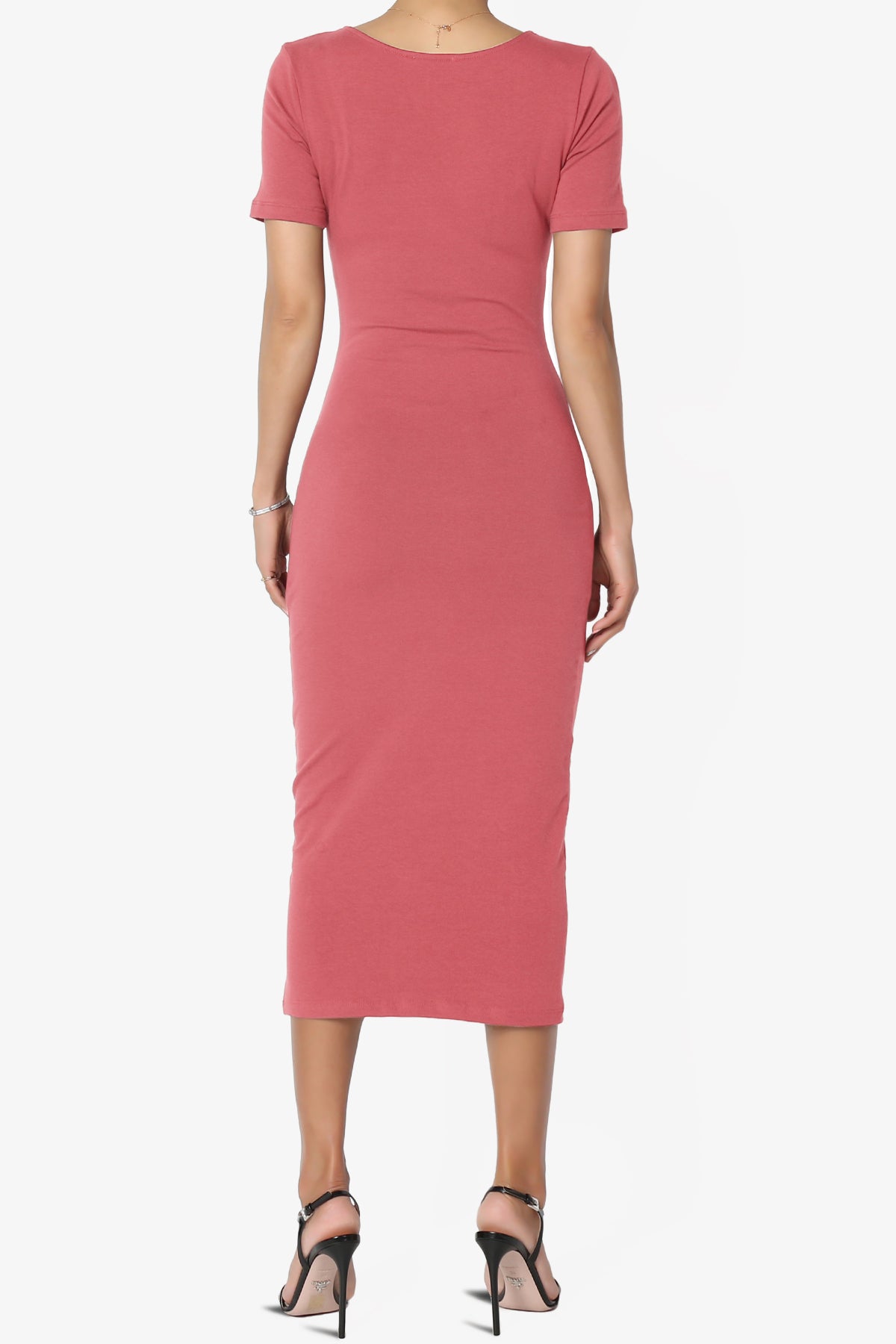 Fontella Short Sleeve Square Neck Bodycon Dress ROSE_2