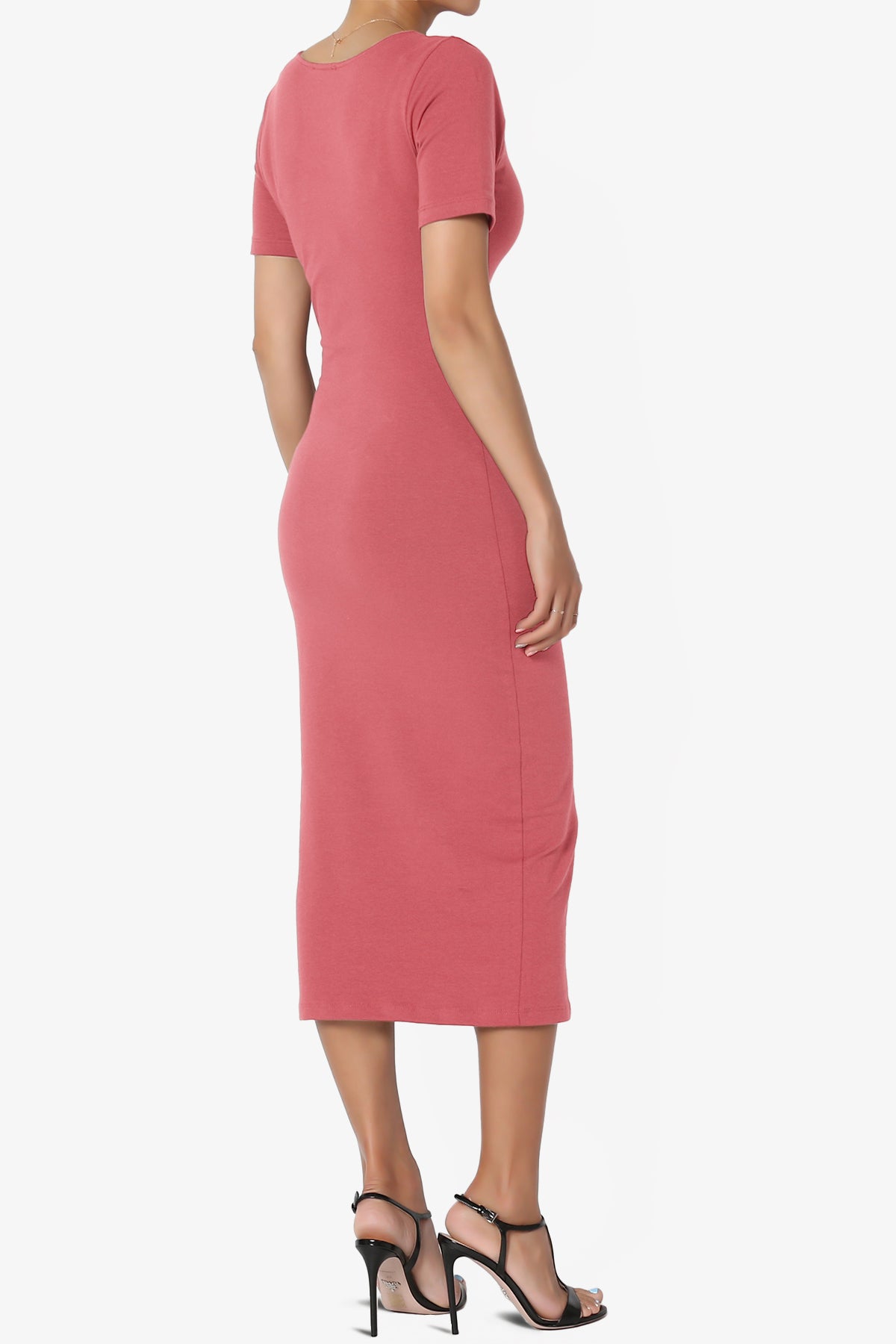Load image into Gallery viewer, Fontella Short Sleeve Square Neck Bodycon Dress ROSE_4
