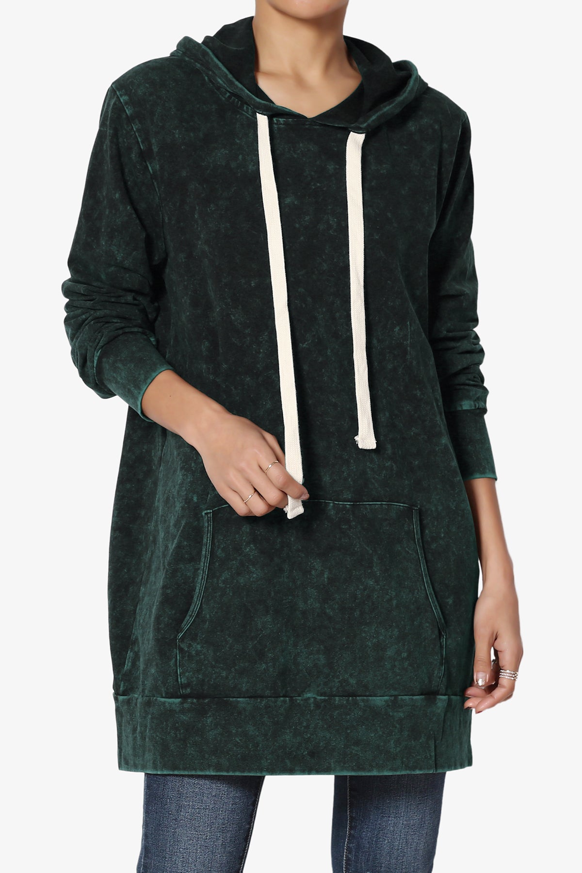 Load image into Gallery viewer, Trophy Acid Wash Hoodie Tunic FOREST GREEN_1
