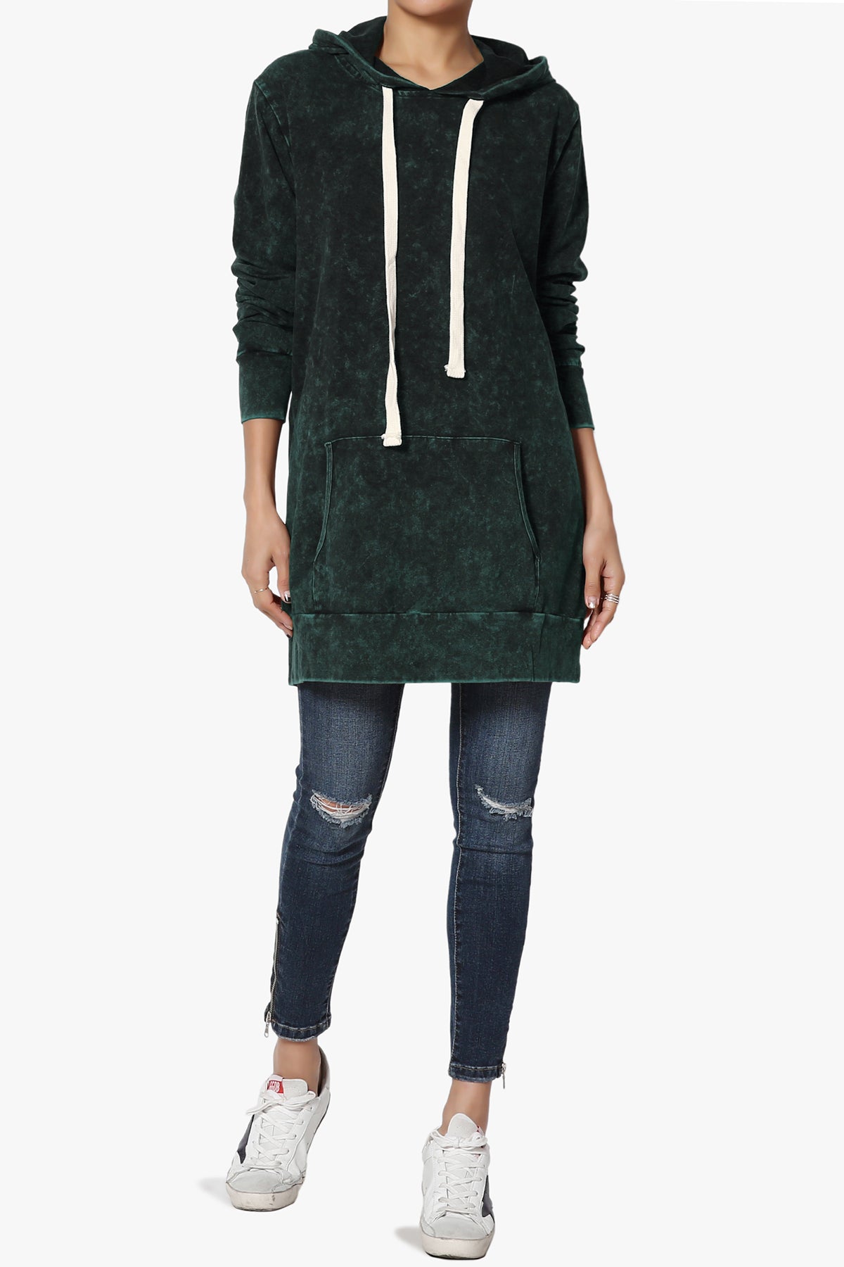 Load image into Gallery viewer, Trophy Acid Wash Hoodie Tunic FOREST GREEN_6
