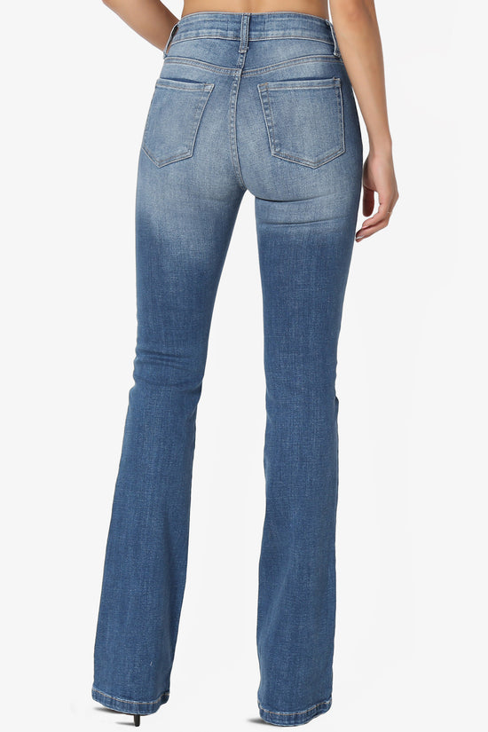 Clyde Washed Mid Rise Boot Cut Jeans in Dark