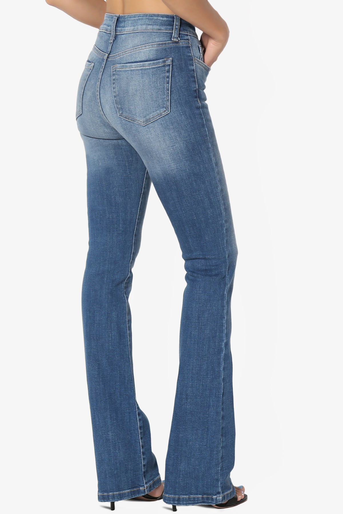 Clyde Washed Mid Rise Boot Cut Jeans in Dark