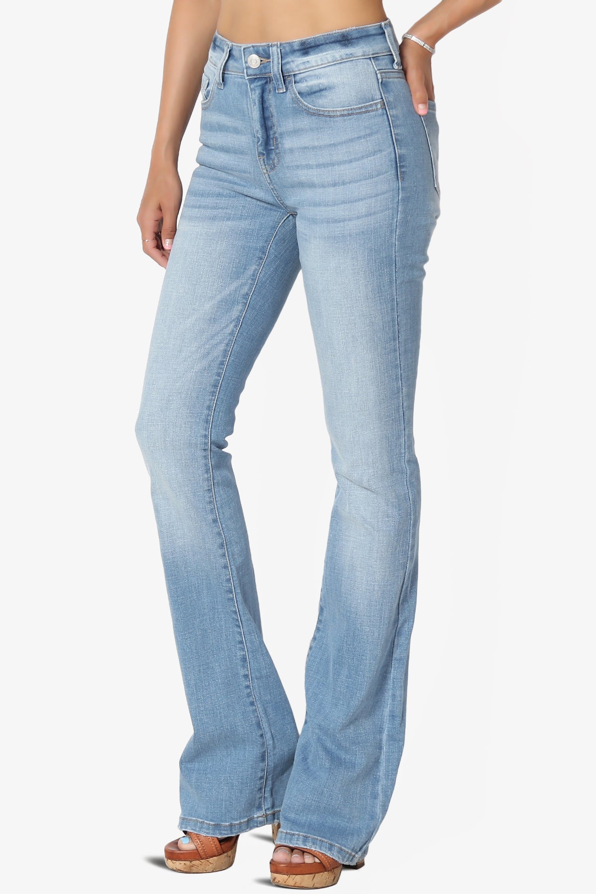Clyde Washed Mid Rise Boot Cut Jeans in Light