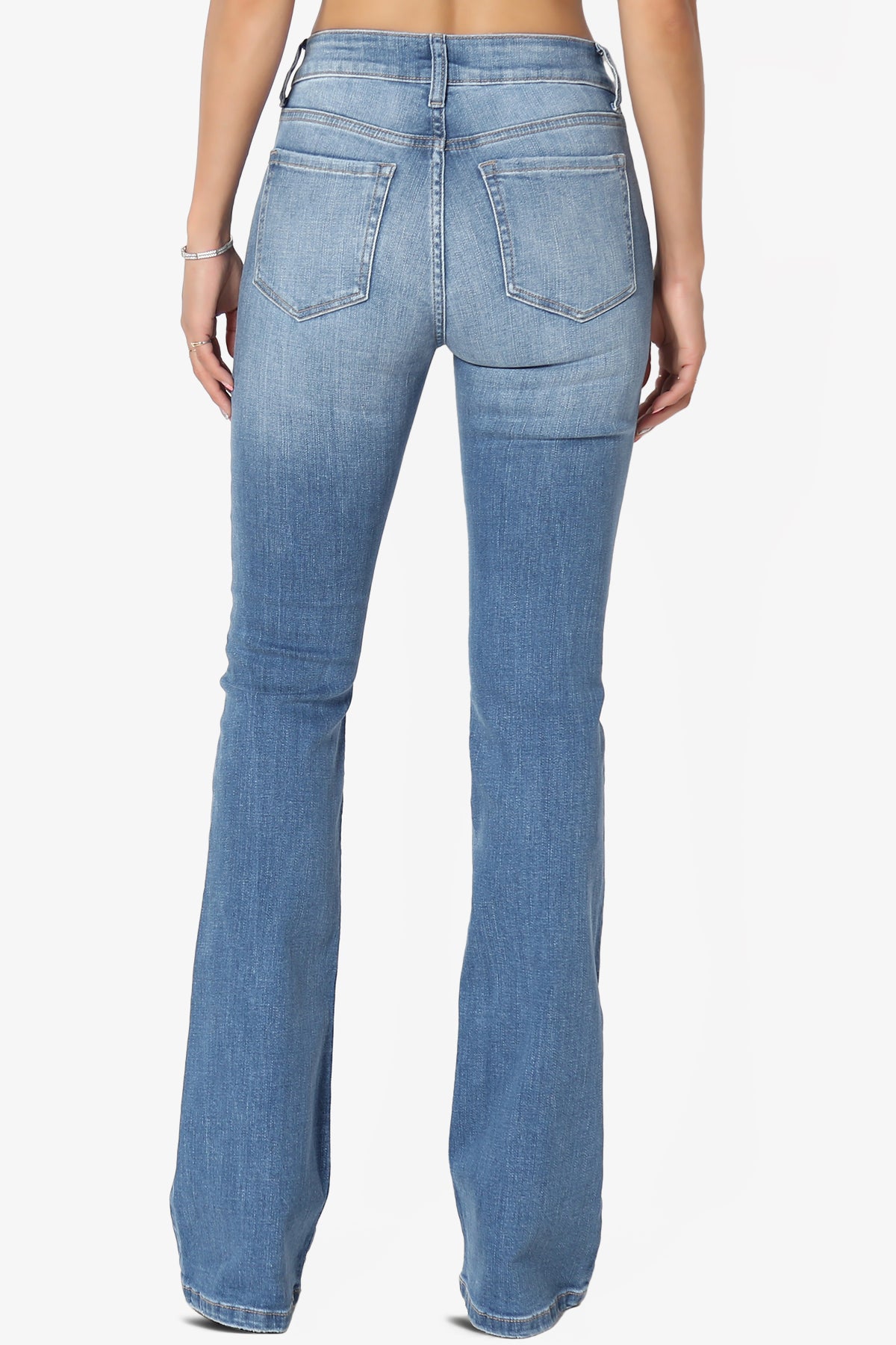 Clyde Washed Mid Rise Boot Cut Jeans in Med