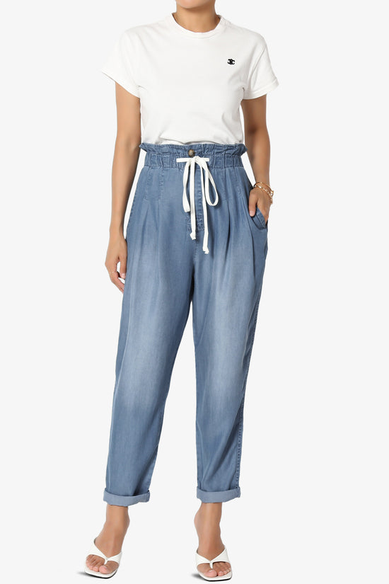 Lilah High Waist Chambray Taper Leg Pants PLUS