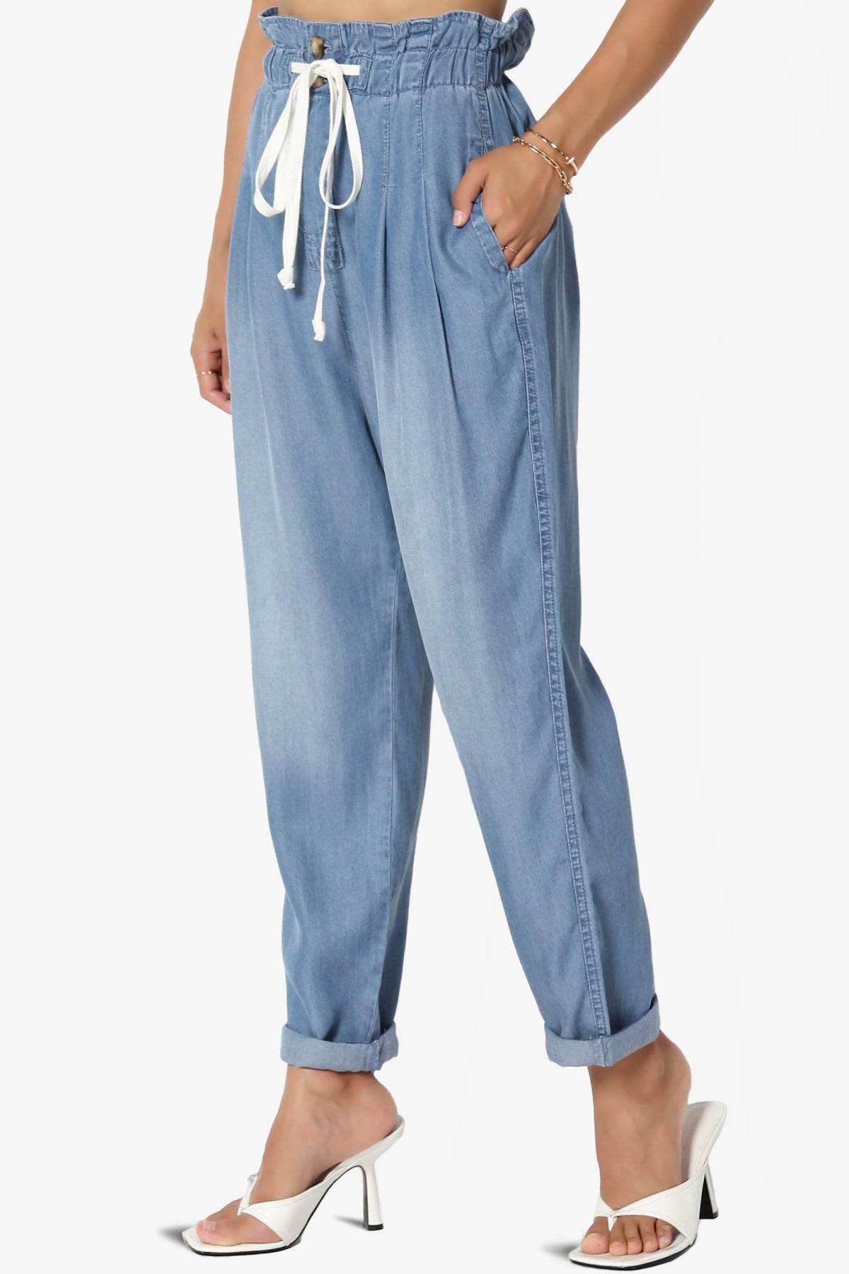 Lilah High Waist Chambray Taper Leg Pants PLUS