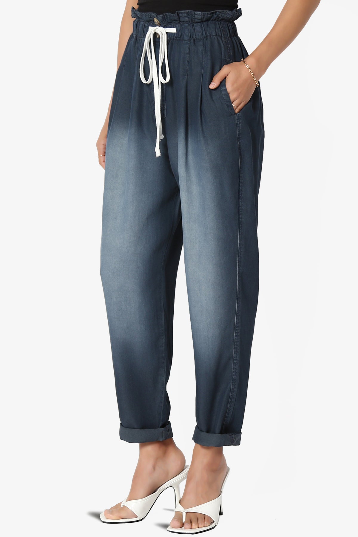 Load image into Gallery viewer, Lilah High Waist Chambray Taper Leg Pants PLUS
