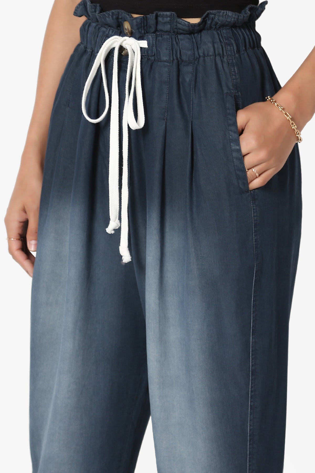 Lilah High Waist Chambray Taper Leg Pants