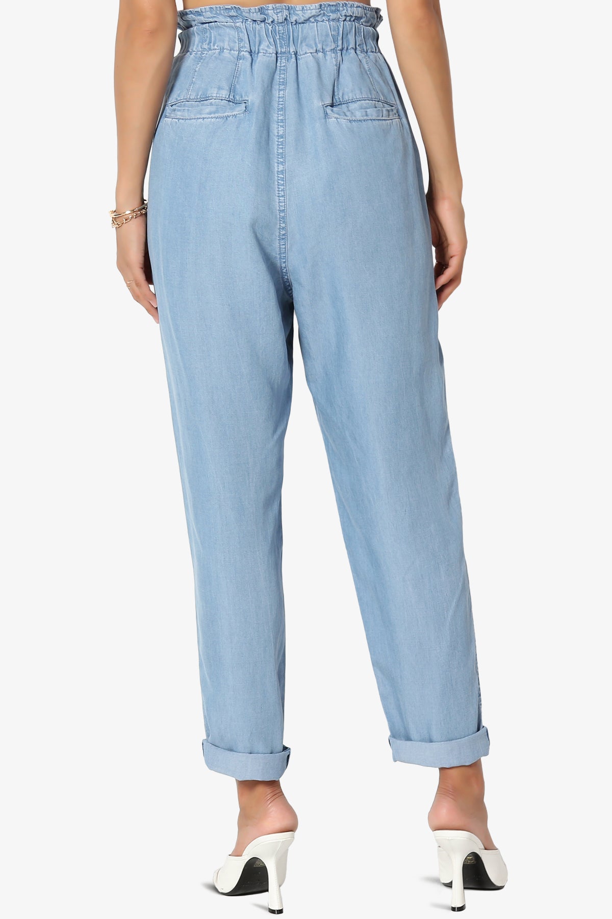 Lilah High Waist Chambray Taper Leg Pants PLUS