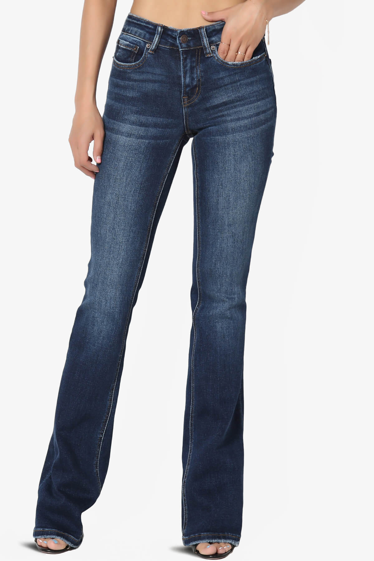 Load image into Gallery viewer, Swan Mid Rise Stretch Denim Bootcut Jeans DARK_1

