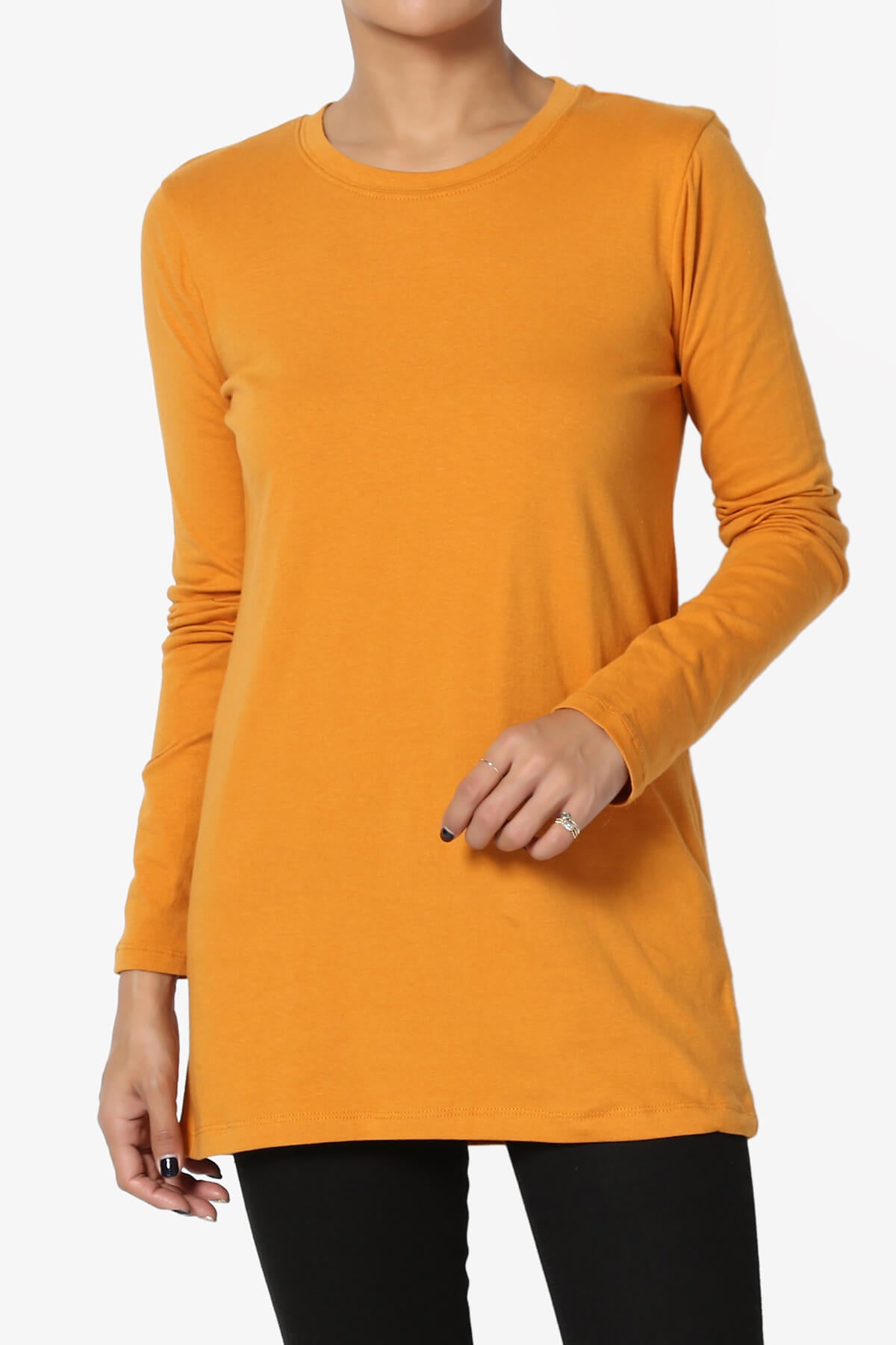 Lasso Cotton Crew Neck Long Sleeve T-Shirt D. MUSTARD_1