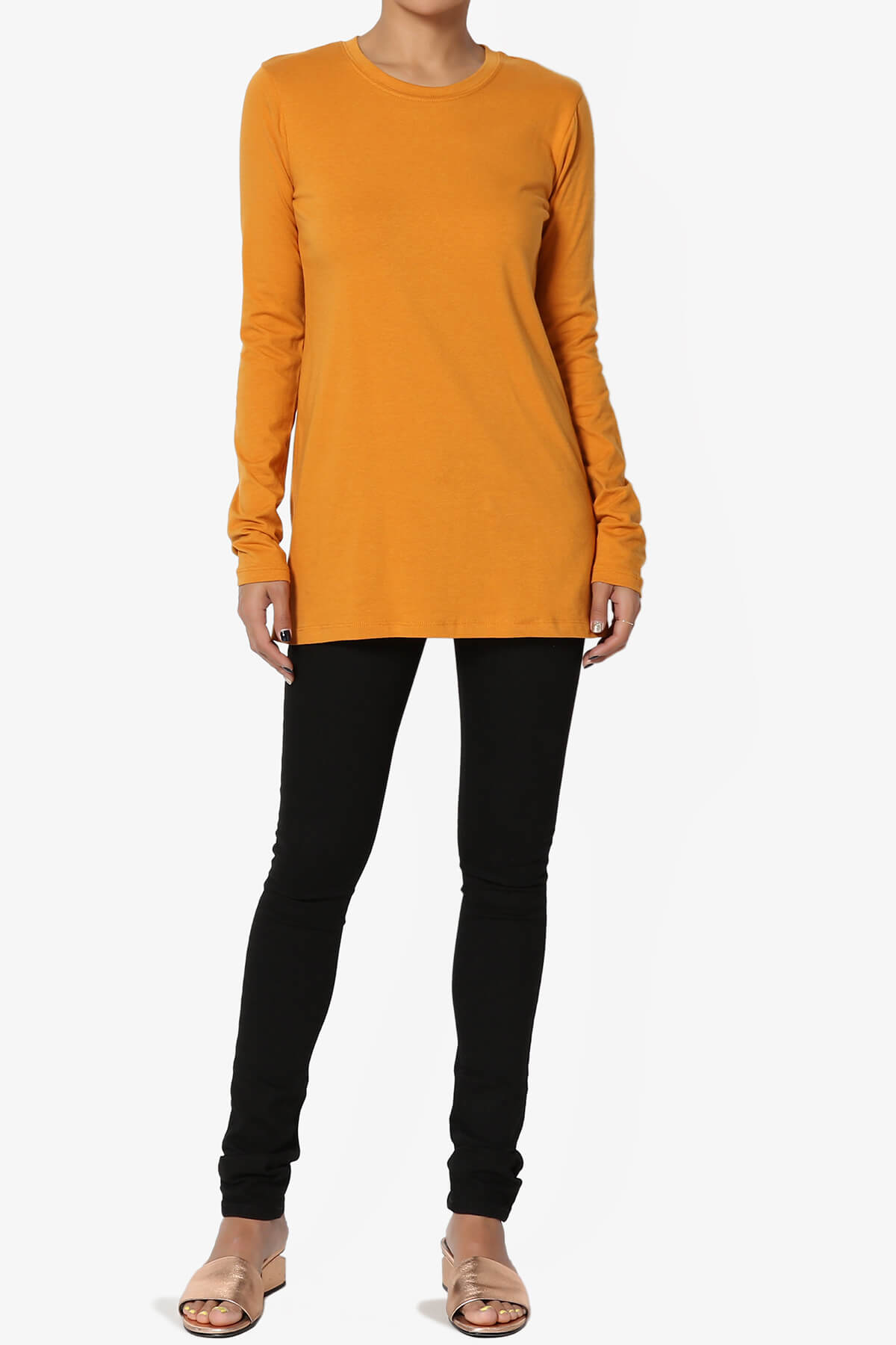 Lasso Cotton Crew Neck Long Sleeve T-Shirt D. MUSTARD_6