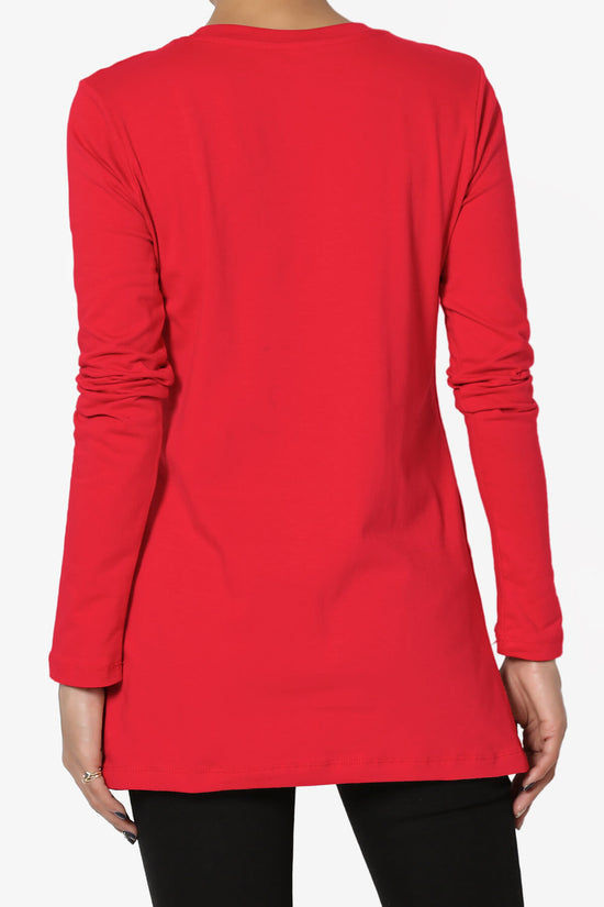 Lasso Cotton Crew Neck Long Sleeve T-Shirt RED_2