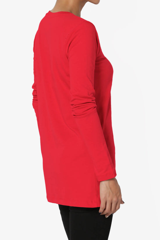 Lasso Cotton Crew Neck Long Sleeve T-Shirt RED_4
