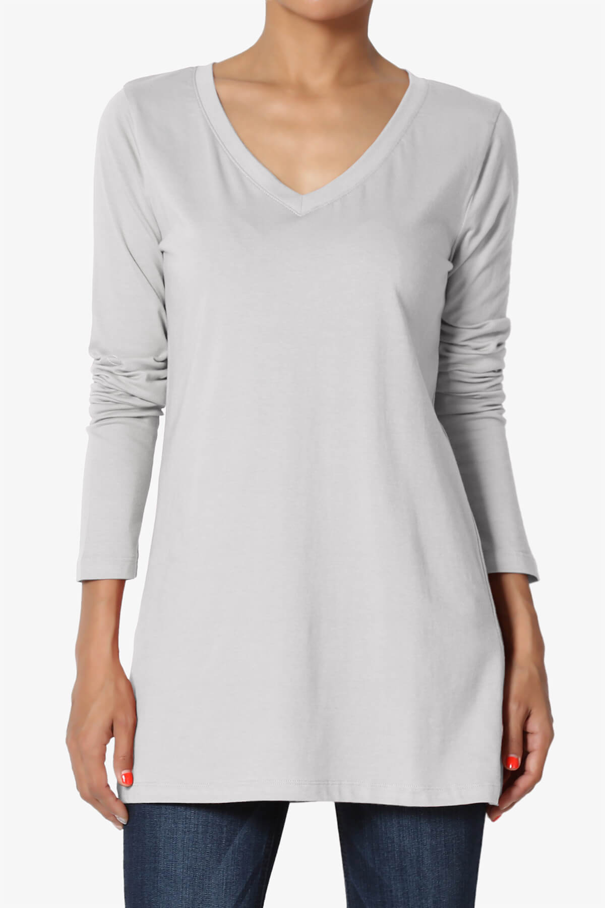 Load image into Gallery viewer, Lasso Cotton V-Neck Long Sleeve Tee LIGHT GREY_1
