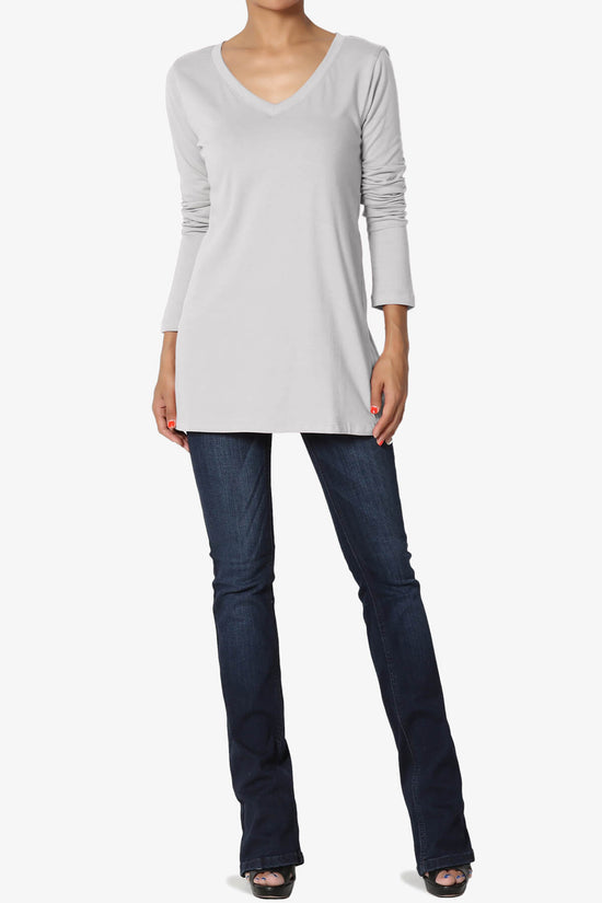 Load image into Gallery viewer, Lasso Cotton V-Neck Long Sleeve Tee LIGHT GREY_6
