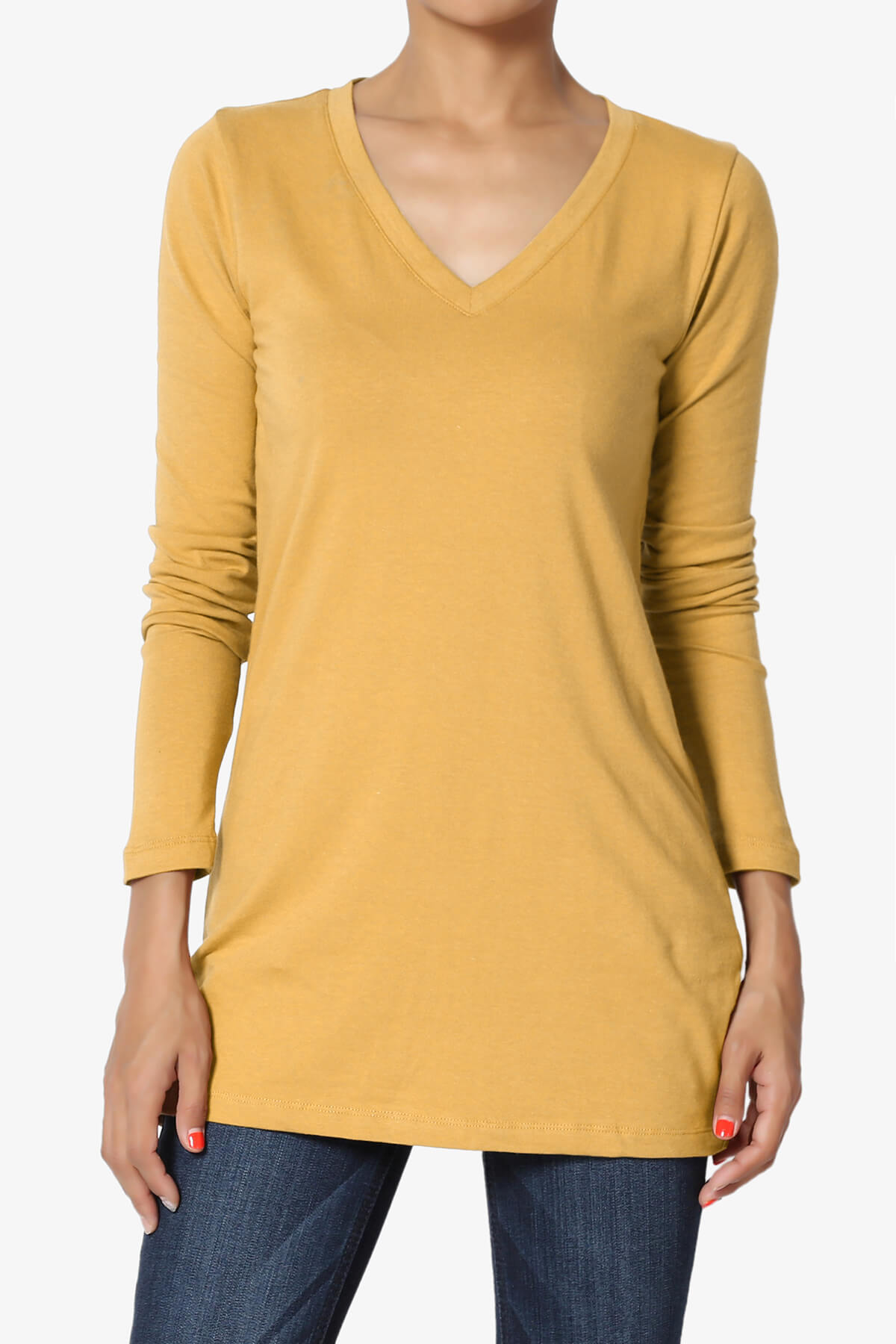 Load image into Gallery viewer, Lasso Cotton V-Neck Long Sleeve Tee LIGHT MUSTARD_1
