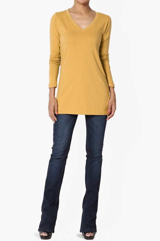 Load image into Gallery viewer, Lasso Cotton V-Neck Long Sleeve Tee LIGHT MUSTARD_6
