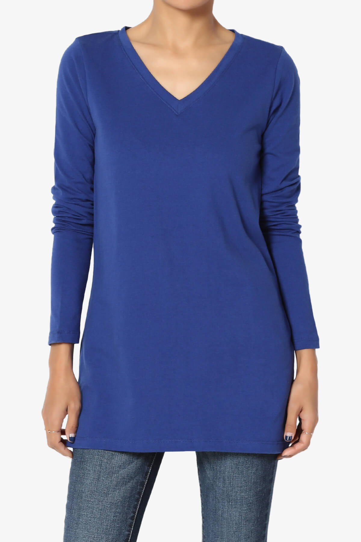 Load image into Gallery viewer, Lasso Cotton V-Neck Long Sleeve Tee MID NAVY_1
