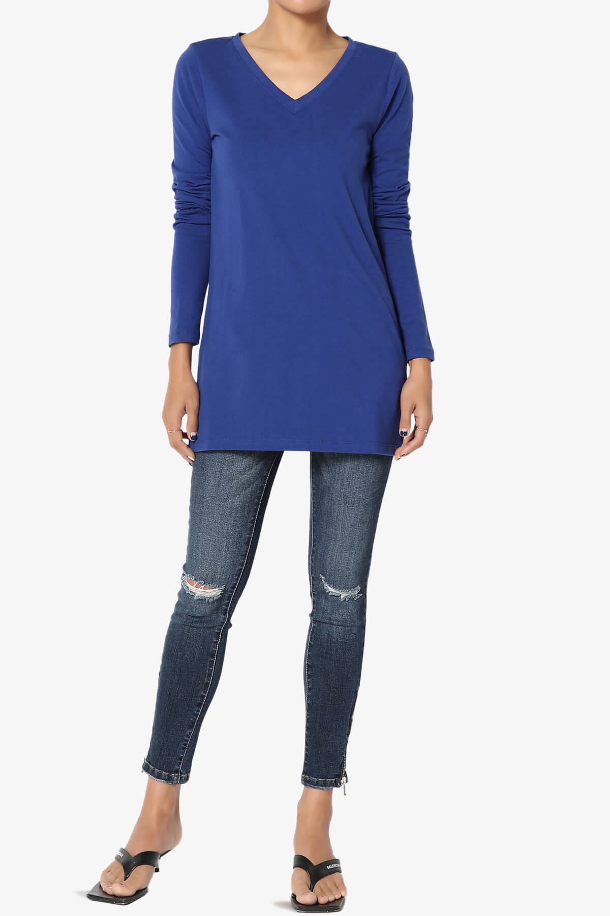 Load image into Gallery viewer, Lasso Cotton V-Neck Long Sleeve Tee MID NAVY_6
