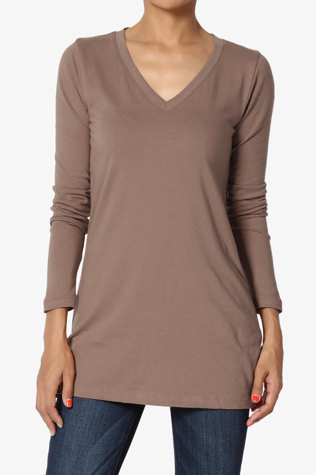 Load image into Gallery viewer, Lasso Cotton V-Neck Long Sleeve Tee MOCHA_1
